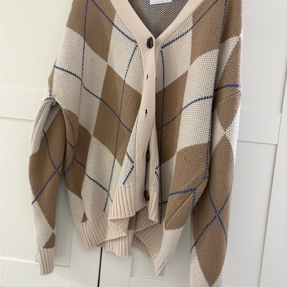 OAK + FORT Sweaters - OAK + FORT Beige and Tan Checkered Cardigan
